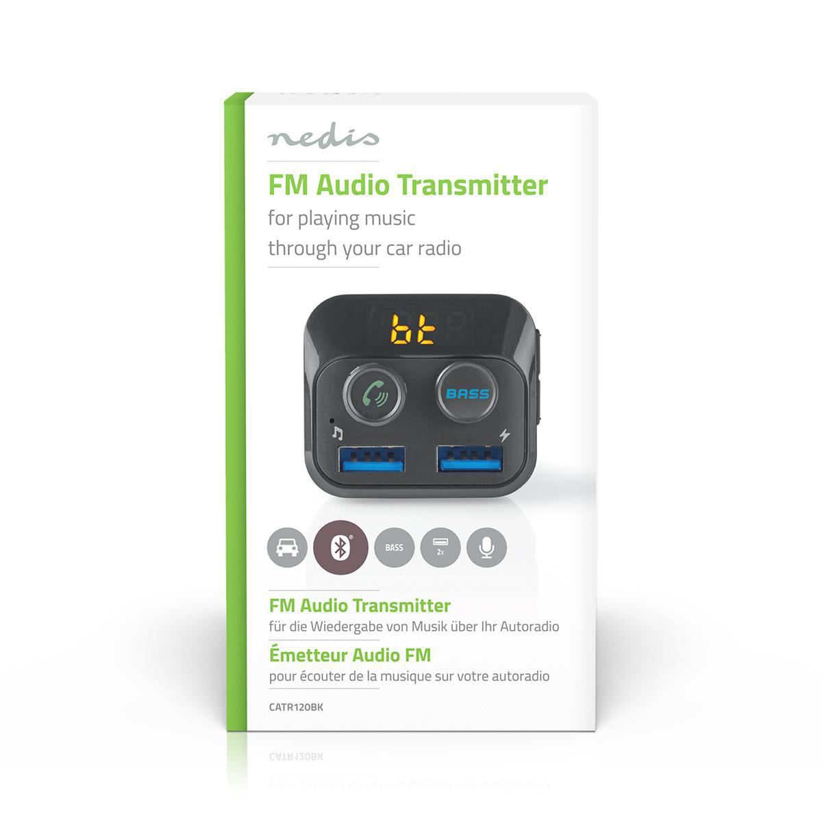 Car FM Transmitter Bluetooth Bass MicroSD Card Slot Hands-Free Calling 2x USB - CATR120BK