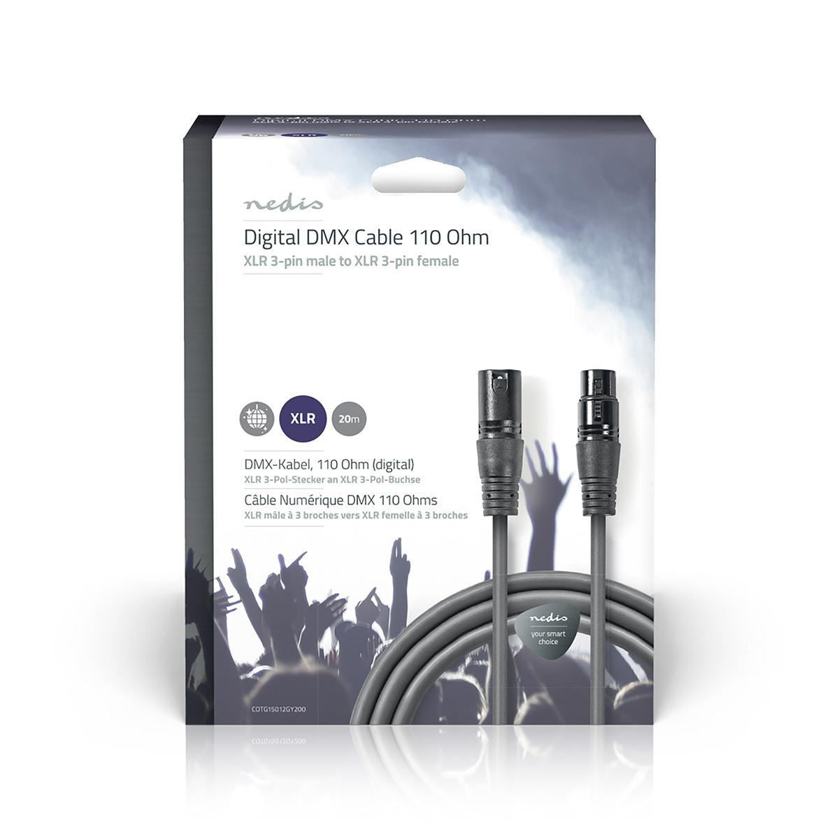 Nedis Digital DMX Cable 110 Ohm XLR 3-Pin Male to XLR 3-Pin Female 20m Grey - COTG15012GY200