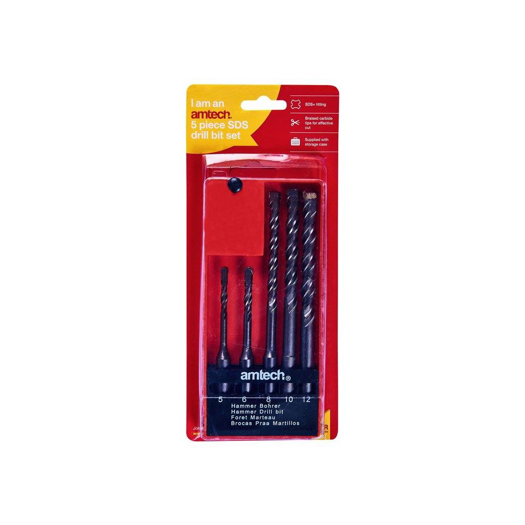 Amtech 5 Piece SDS Drill Bit Set 5-12mm Sizes+Storage Case - F0920