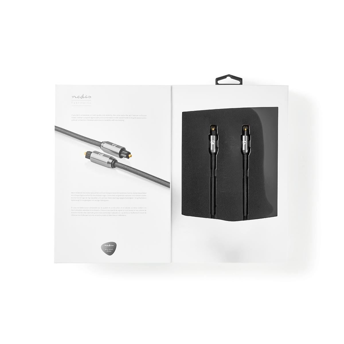 Nedis 2m Digital Audio Cable TosLink Male to TosLink Male Gun Metal Grey Braided - CATB25000GY20