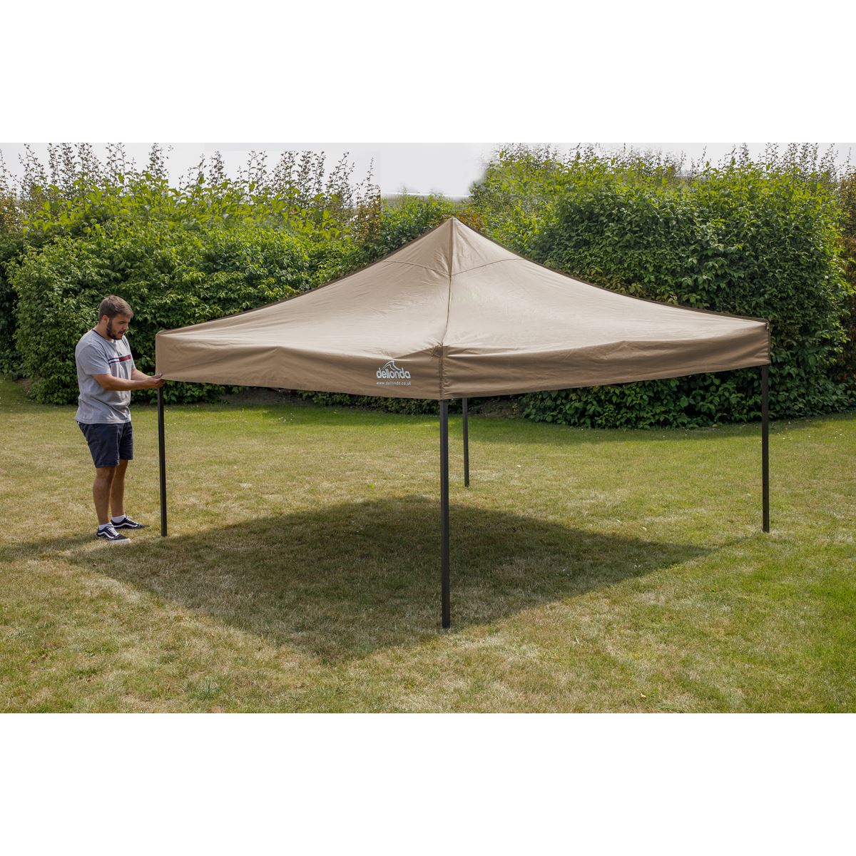 Dellonda Premium 3 x 3m Pop-Up Gazebo, PVC Coated, Water Resistant Fabric, Supplied with Carry Bag, Rope, Stakes & Weight Bags - Beige Canopy DG130