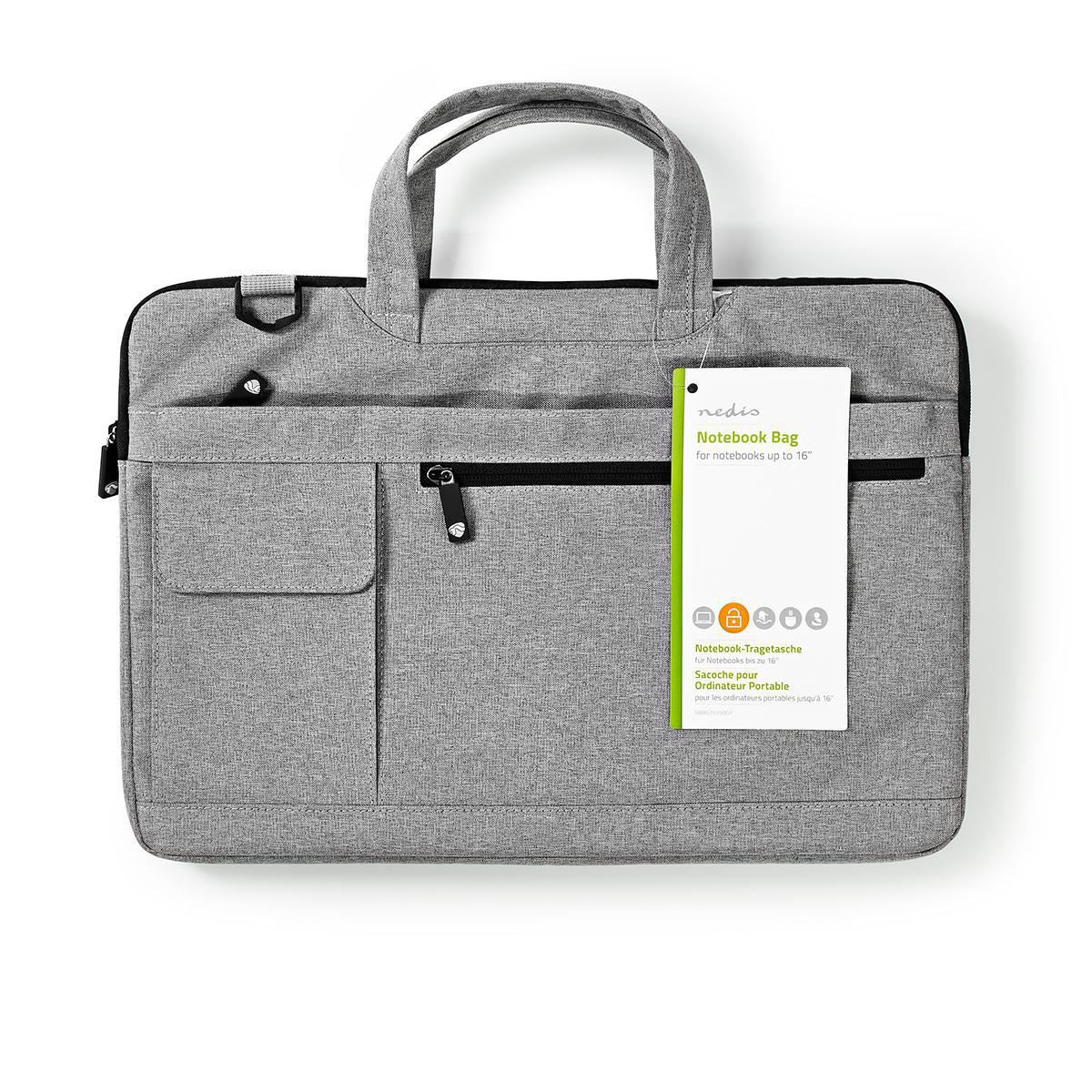 Nedis Notebook Bag Shoulder Strap 8 Storage Pockets 15" to 16" Grey - NBBG15150GY