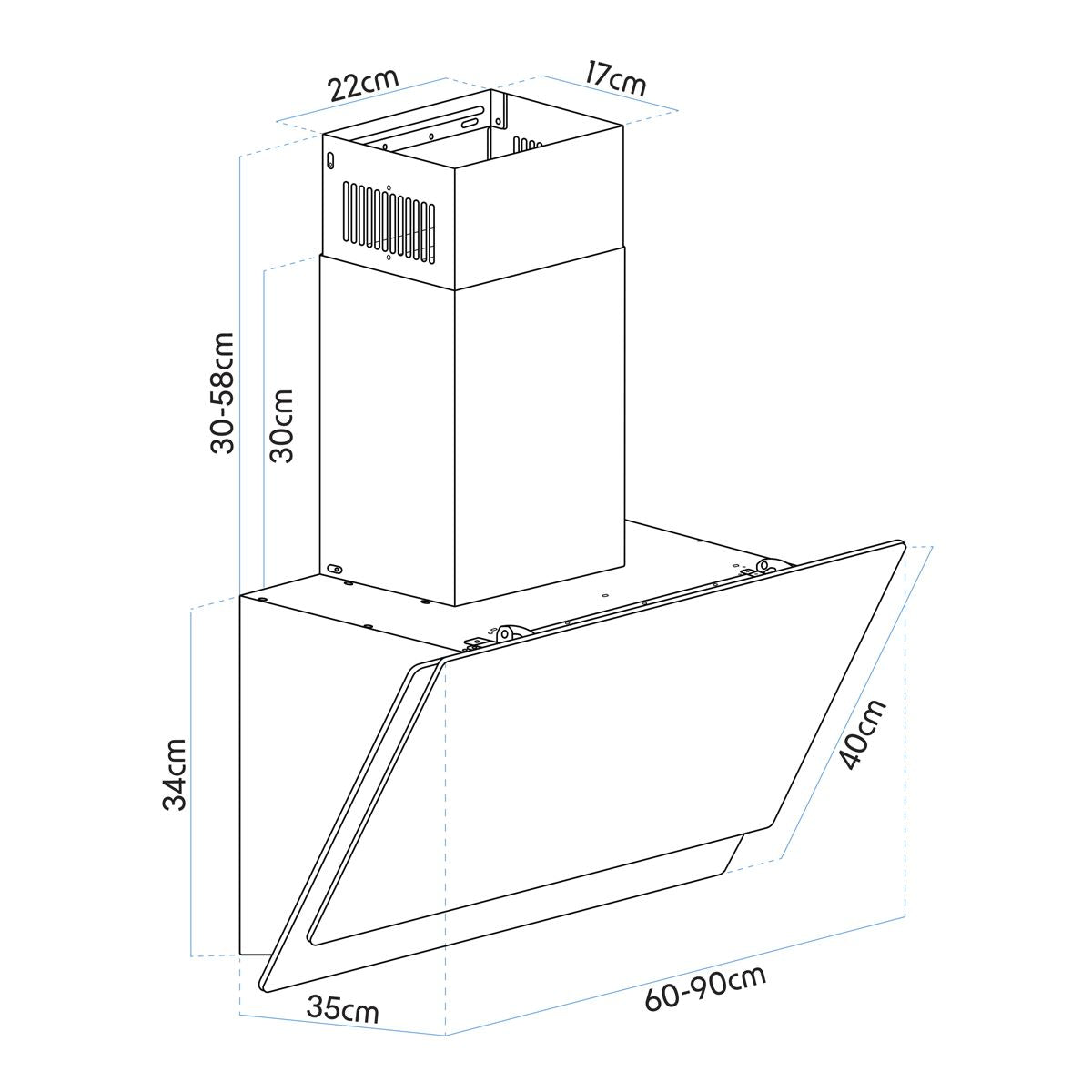 Baridi Angled Chimney Cooker Hood with Carbon Filters & LED Lamp 90cm
