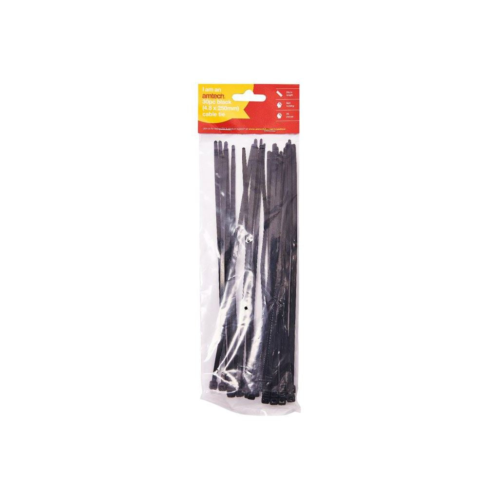30x Black Nylon Cable Ties 4.8mm x 250mm Computer Wires Garage Workshop Office