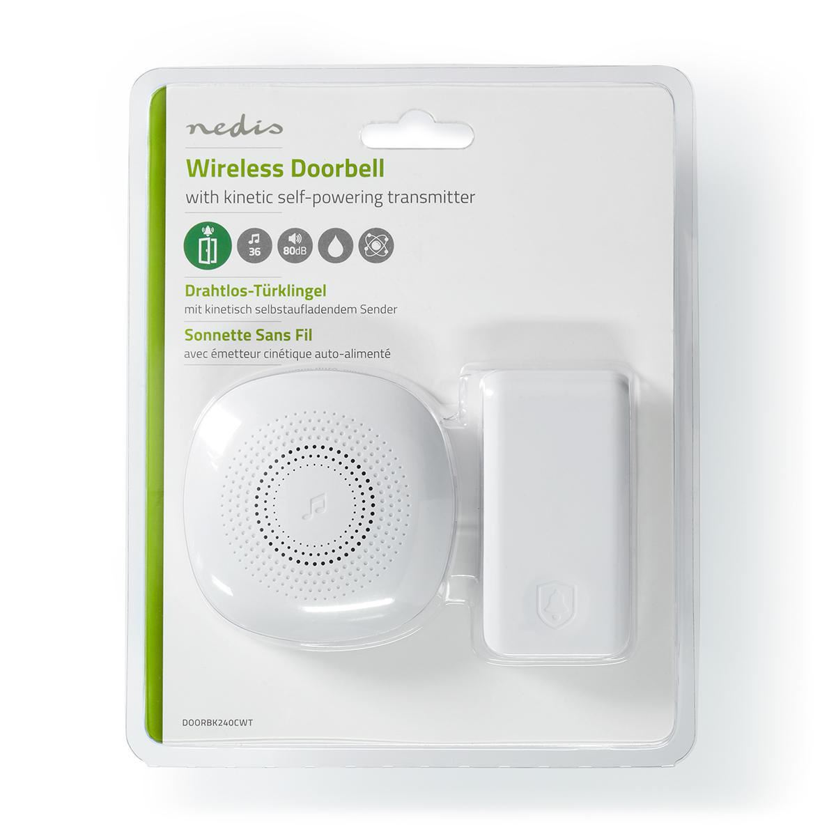 Nedis EU Wireless Doorbell Set Mains Powered 80dB Signal range 100m IP44 White - DOORBK240CWT