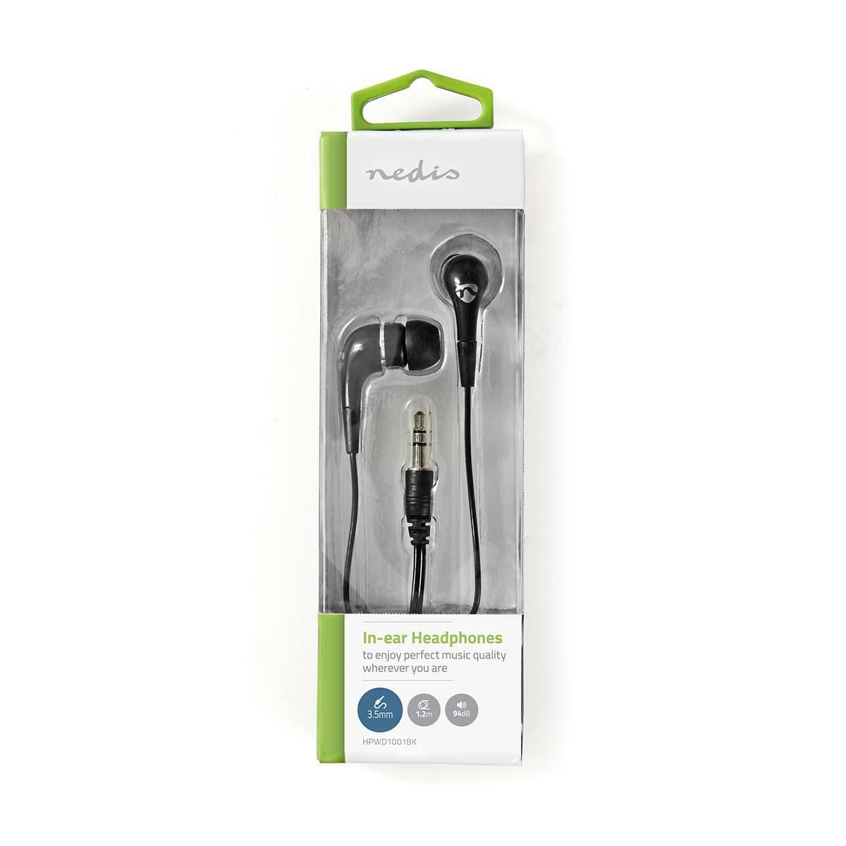 Nedis Wired Headphones 1.2m Round Cable In-Ear Black HPWD1001BK