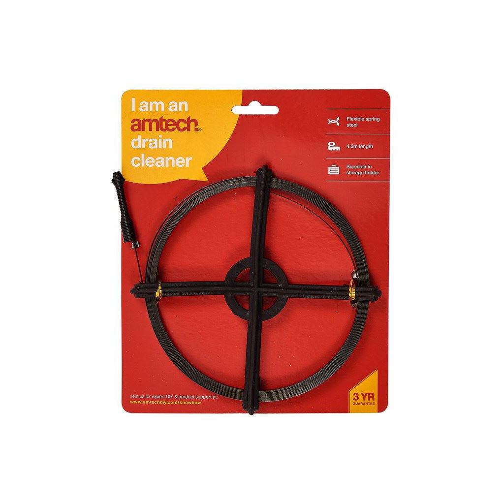 Amtech Drain Unblocker/4m Sink Wastepipe Pipe Cleaner Snake - S1900
