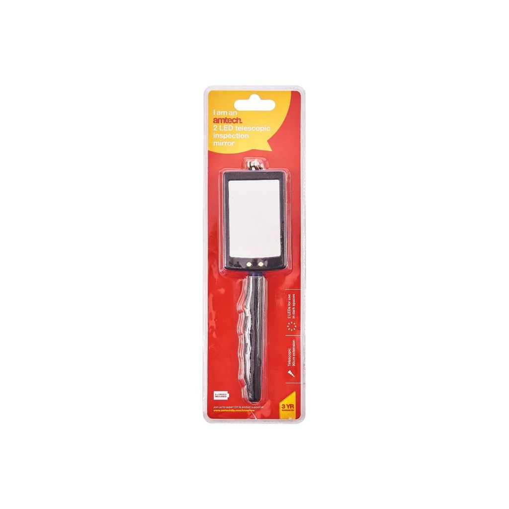 Amtech Telescopic Light Inspection Mirror+2 LED Bright Light Extends To 87cm - S2305