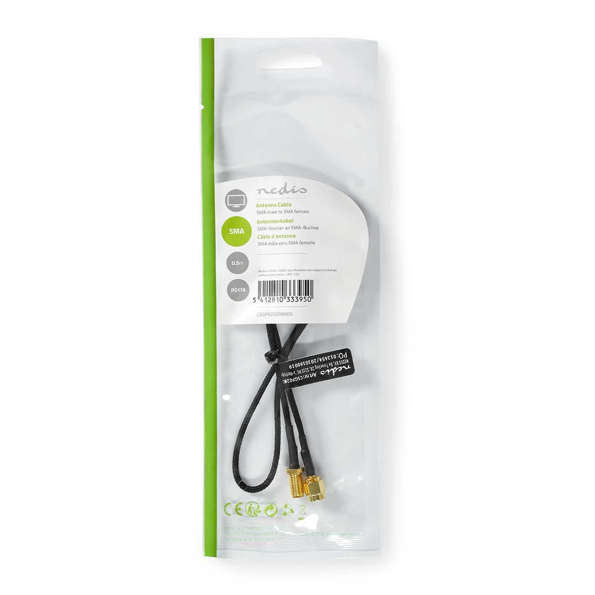 Nedis SMA Cable SMA Female SMA Male Gold Plated 75Ohm Single Shielded 0.5m Round - CSGP02020BK05
