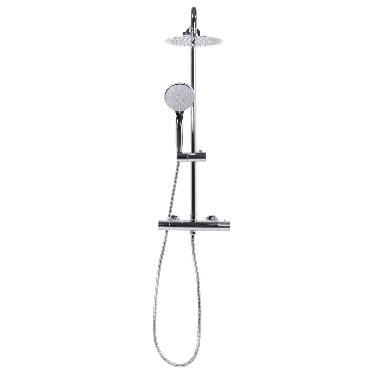 Baridi Thermostatic Shower Mixer Set, 20cm Round Head, Adjustable Rail - Chrome DH314
