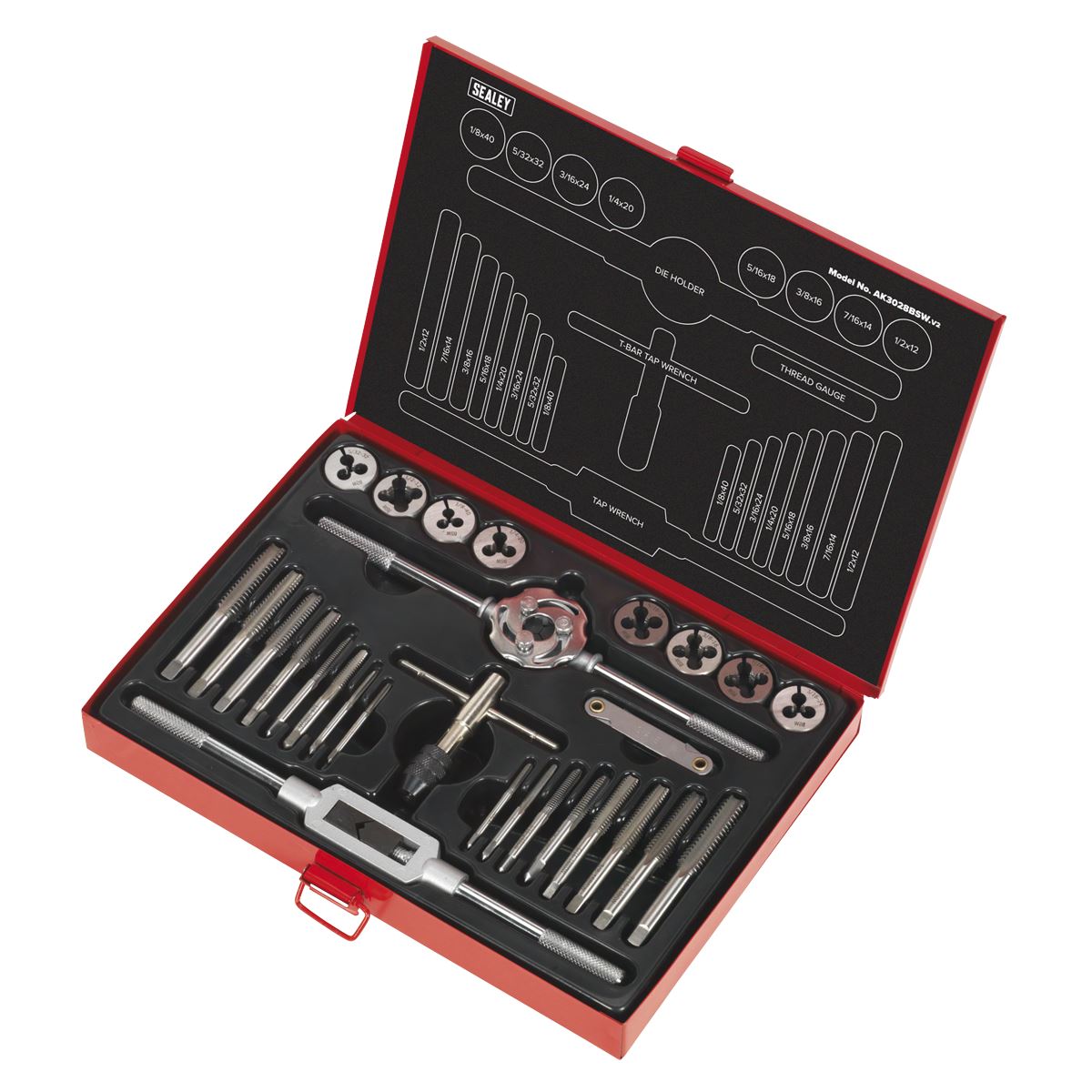 Sealey Tap & Die Set 28pc Split Dies Imperial BSW AK3028BSW