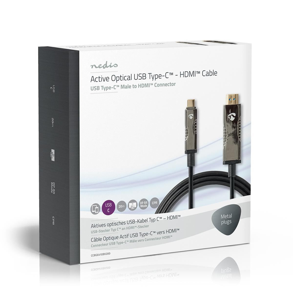 Nedis USB Type-C to HDMI Cable AOC Type-C Male to HDMI Connector 20m Black - CCBG6410BK200