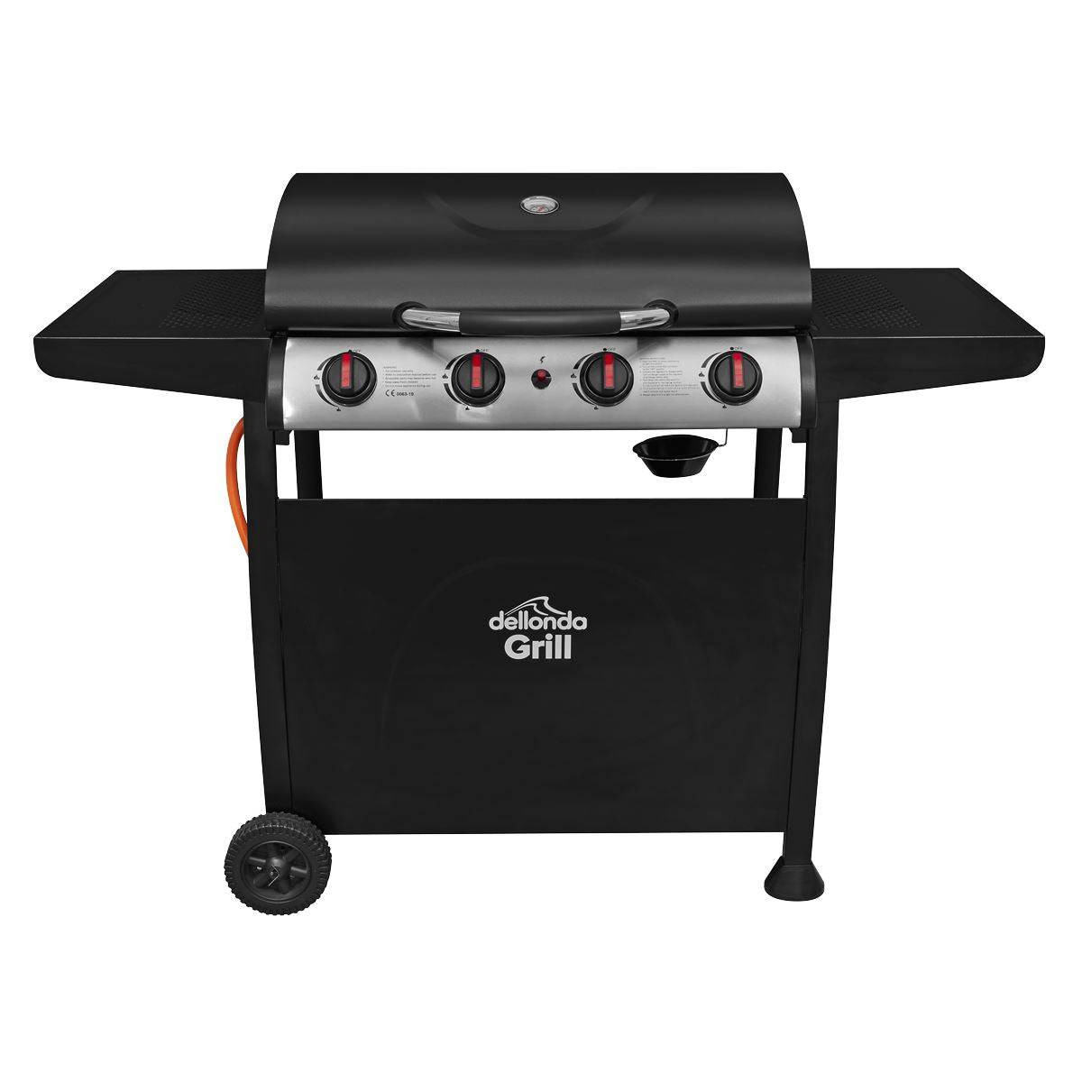 Dellonda 4 Burner Gas BBQ Grill, Ignition, Thermometer, Black/Stainless Steel DG15