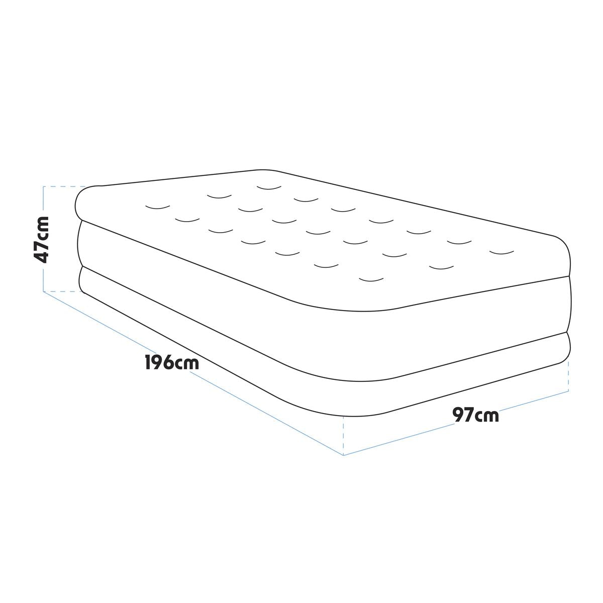 Sealey Dellonda, Single, Inflatable High Raised Flocked Air Bed, with Removable 230V Rapid-Air Electric Pump, Carry Bag, Self Inflation/Deflation and Coil Beam Construction, For Home and Camping, 196x97x47cm, DL144 DL144