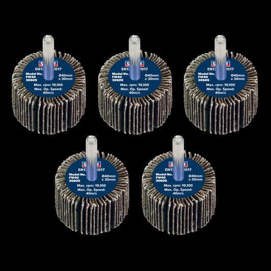 Sealey Flap Wheel 40 x 30mm 60Grit 6mm Shaft - Pack of 5 FW4030605