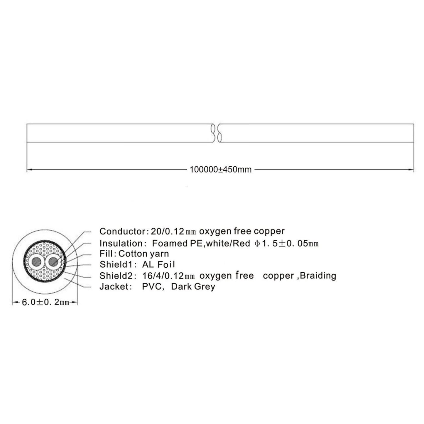 Sweex Data Cable on Reel 2x 0.23 mm² 100m Dark Grey SWOR15021E100 - COTR15021GY100