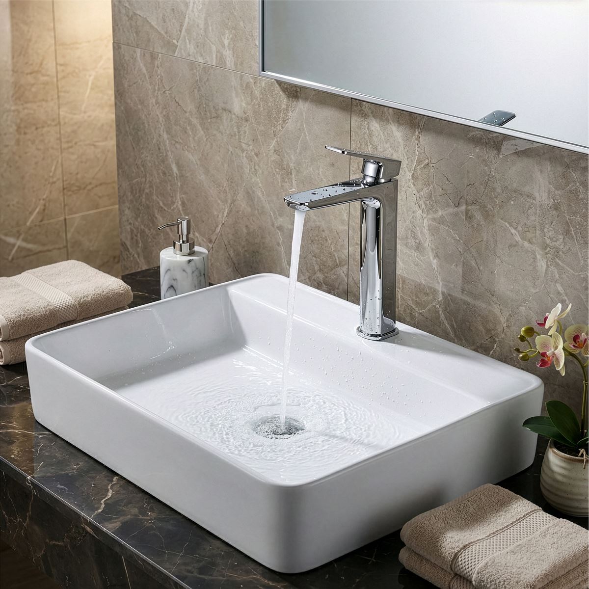 Baridi High Basin Mixer Tap with Clicker Waste - Chrome DH394