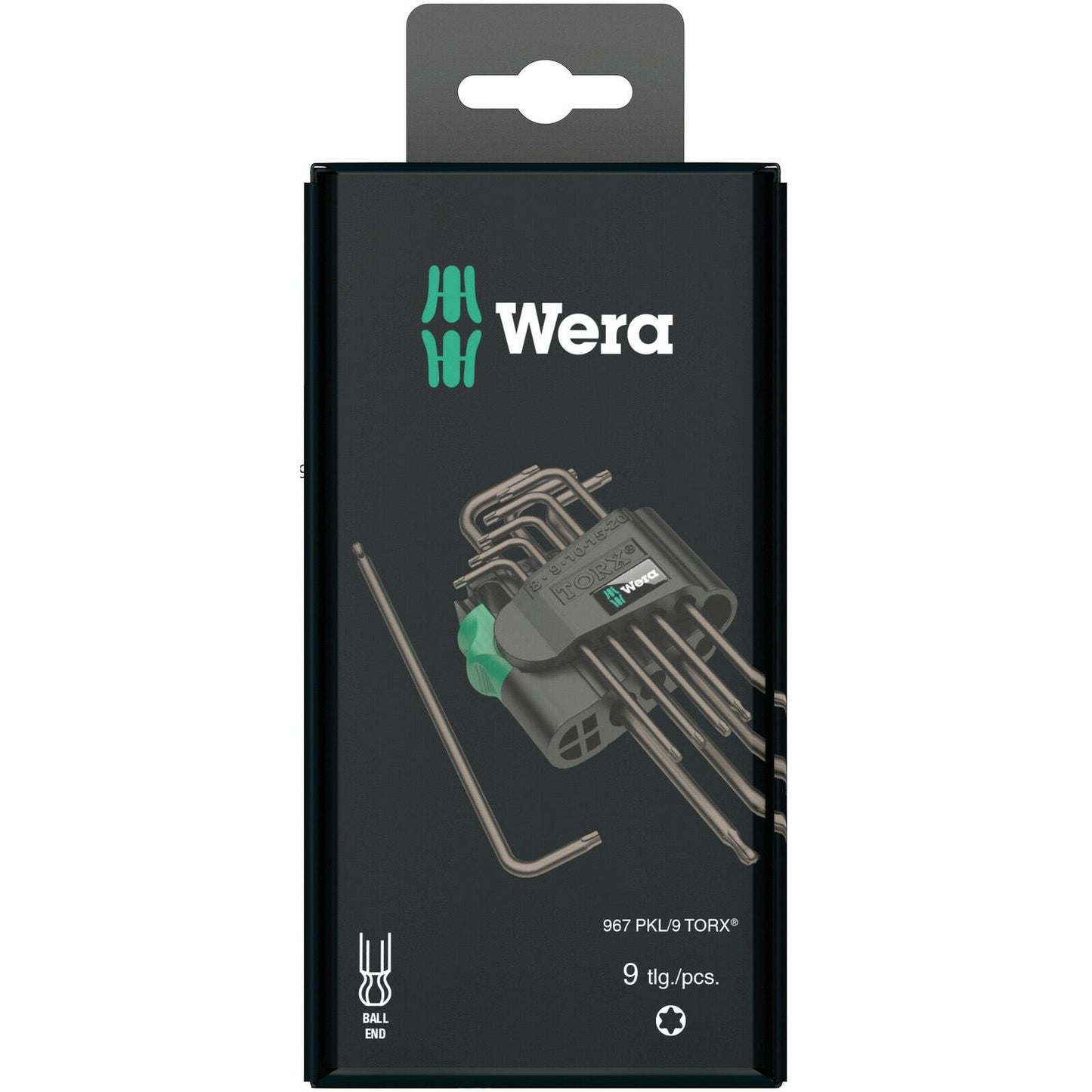 Wera 967Pkl/9Sb Torx Key Set T8-T40 Long B/End B/Laser Carded 9Pc 073598