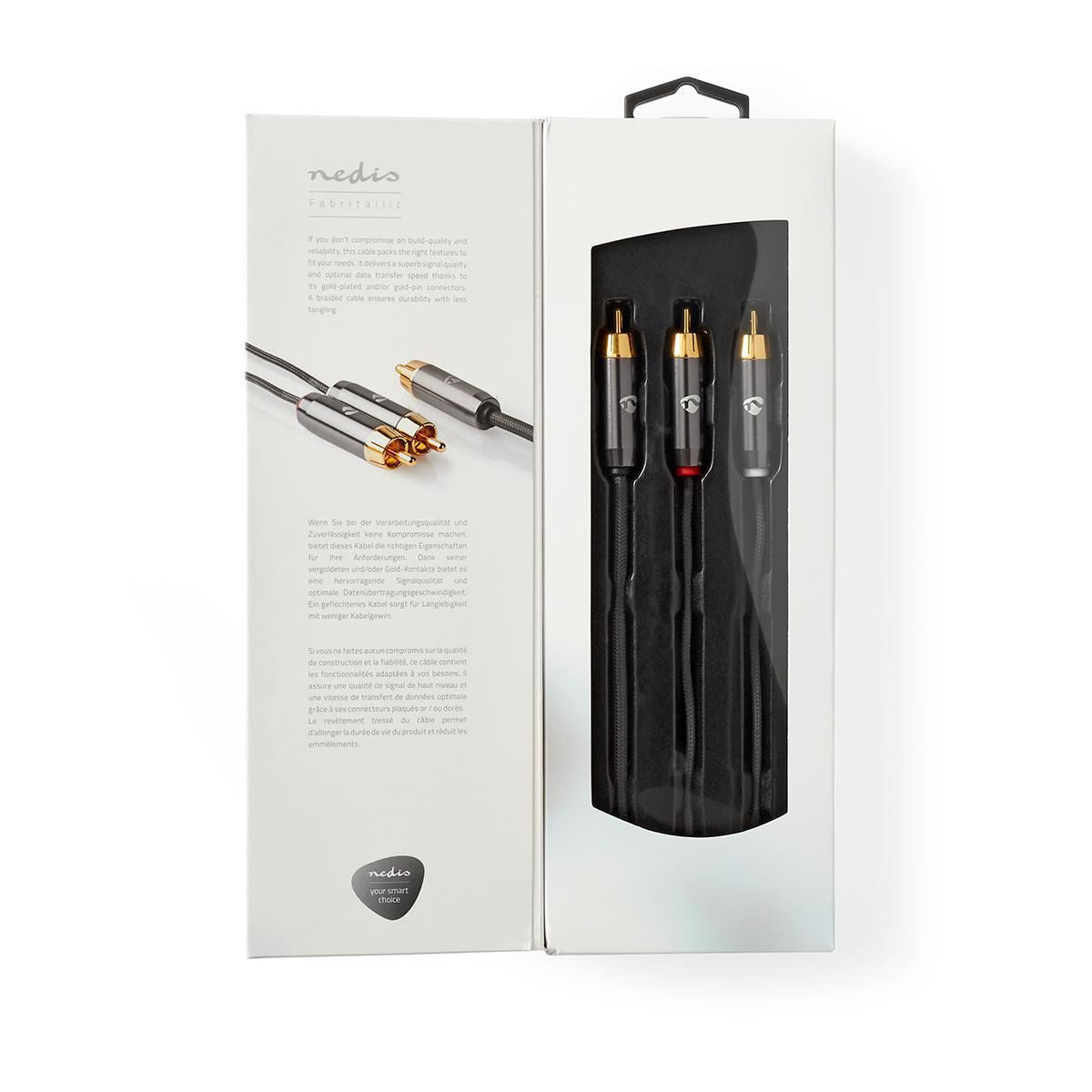 Nedis Subwoofer Cable RCA Male to 2x RCA Male 3m Gun Metal Grey Braided - CATB24000GY30
