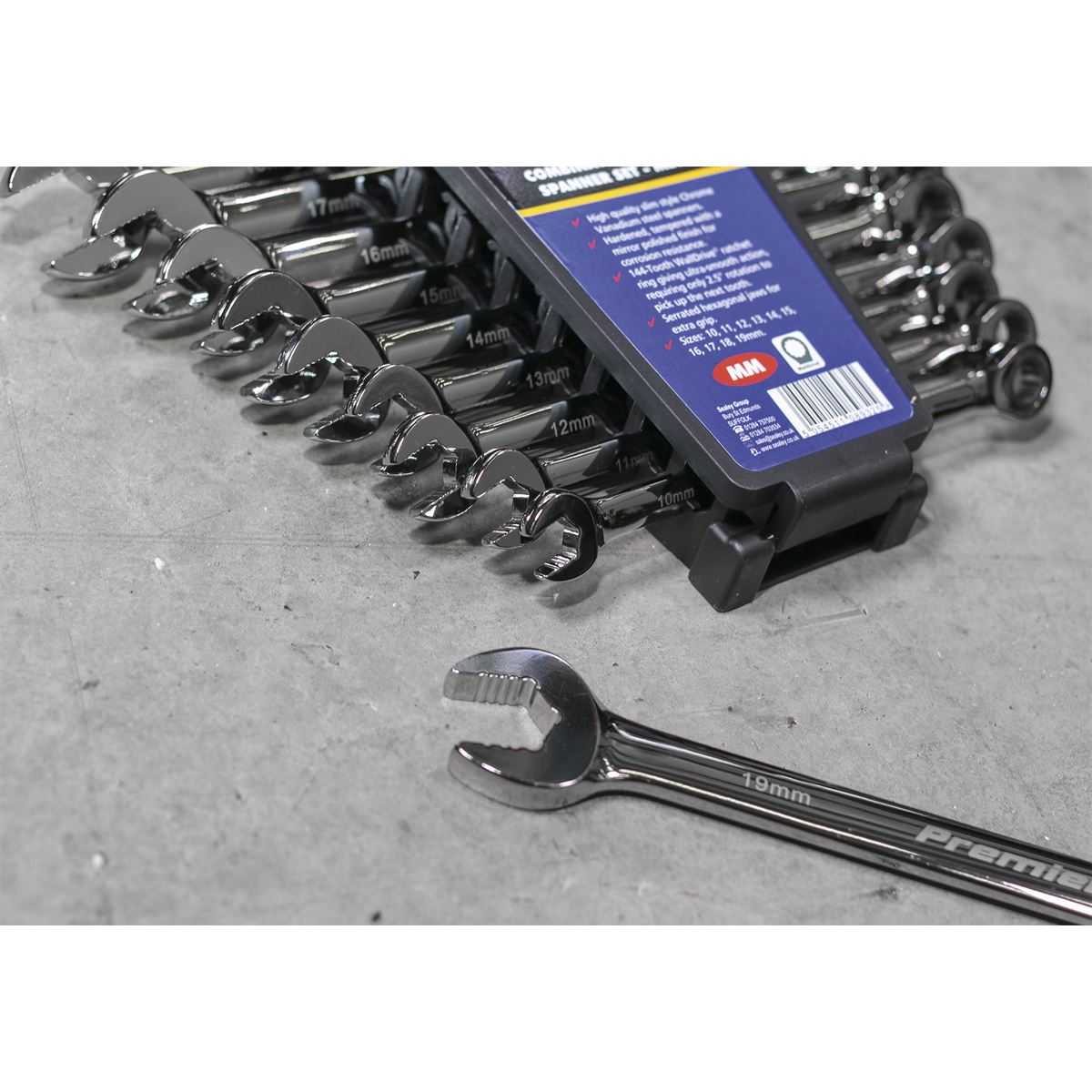 Sealey Combination Ratchet Spanner Set 10pc Extra-Long Metric AK63914