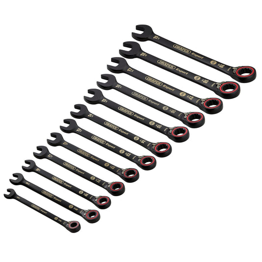 Draper Expert Metric Reversible Ratchet Combination Spanner Set Black (12 Piece)