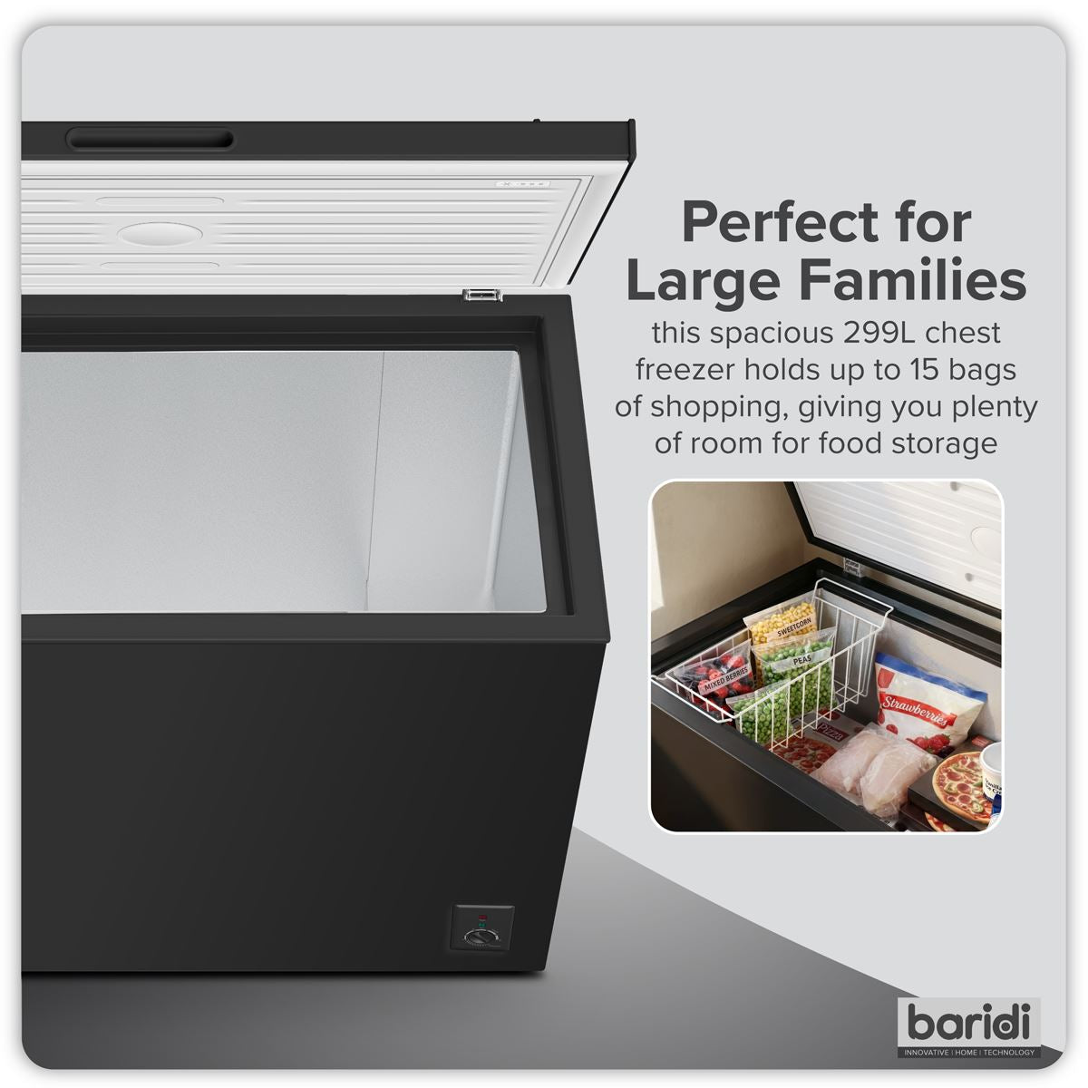 Baridi Freestanding Chest Freezer 299L Capacity - Black DH261