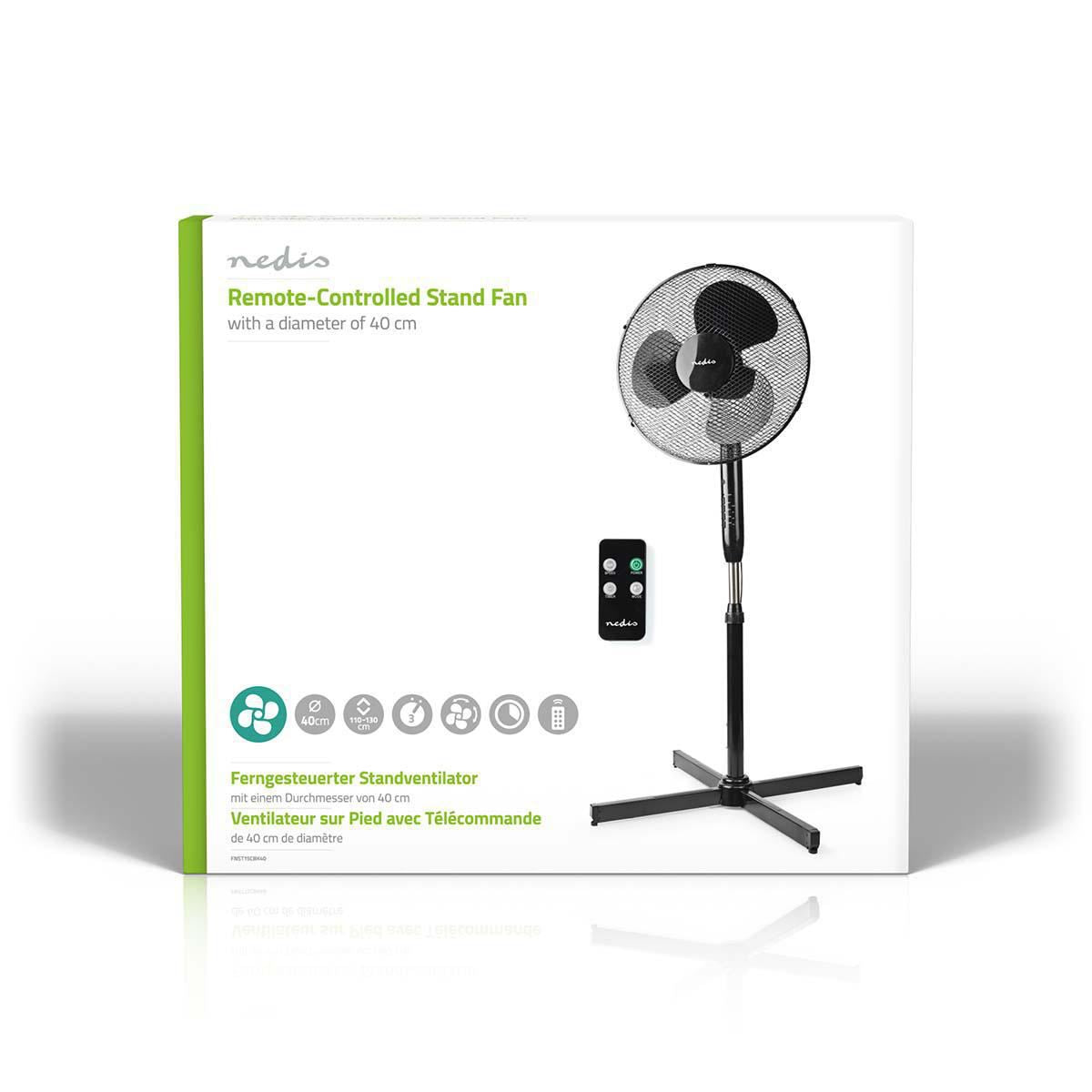 Nedis Stand Fan 40cm 3-Speed Oscillation 40W Adjustable height Shut-off Timer - FNST15CBK40