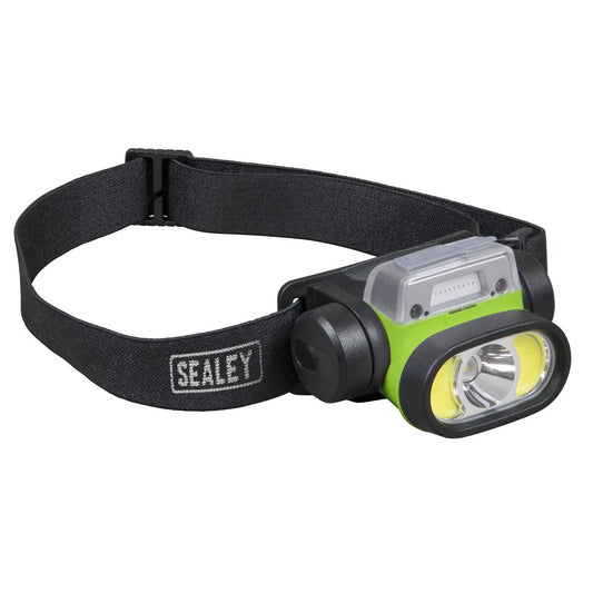 Sealey Rechargeable Head Torch with Auto-Sensor 5W & 3W COB LED HT400LED