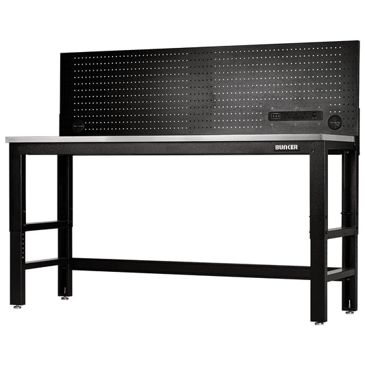 BUNKER Workbench with Stainless Steel Worktop and Power Pegboard, 1830mm