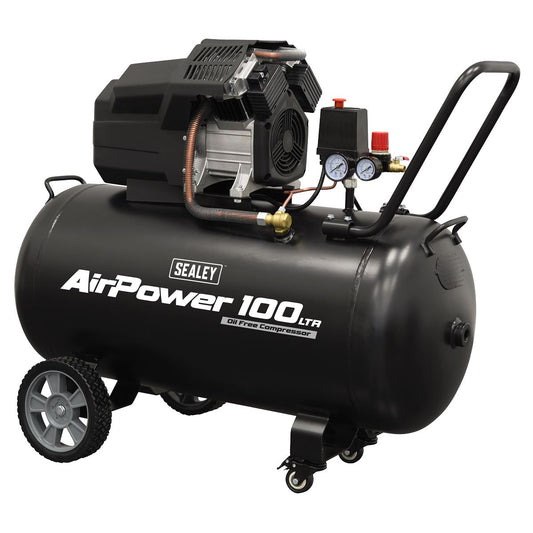 Sealey Air Compressor 100L V-Twin Oil Free Direct Drive 3hp SAC10002