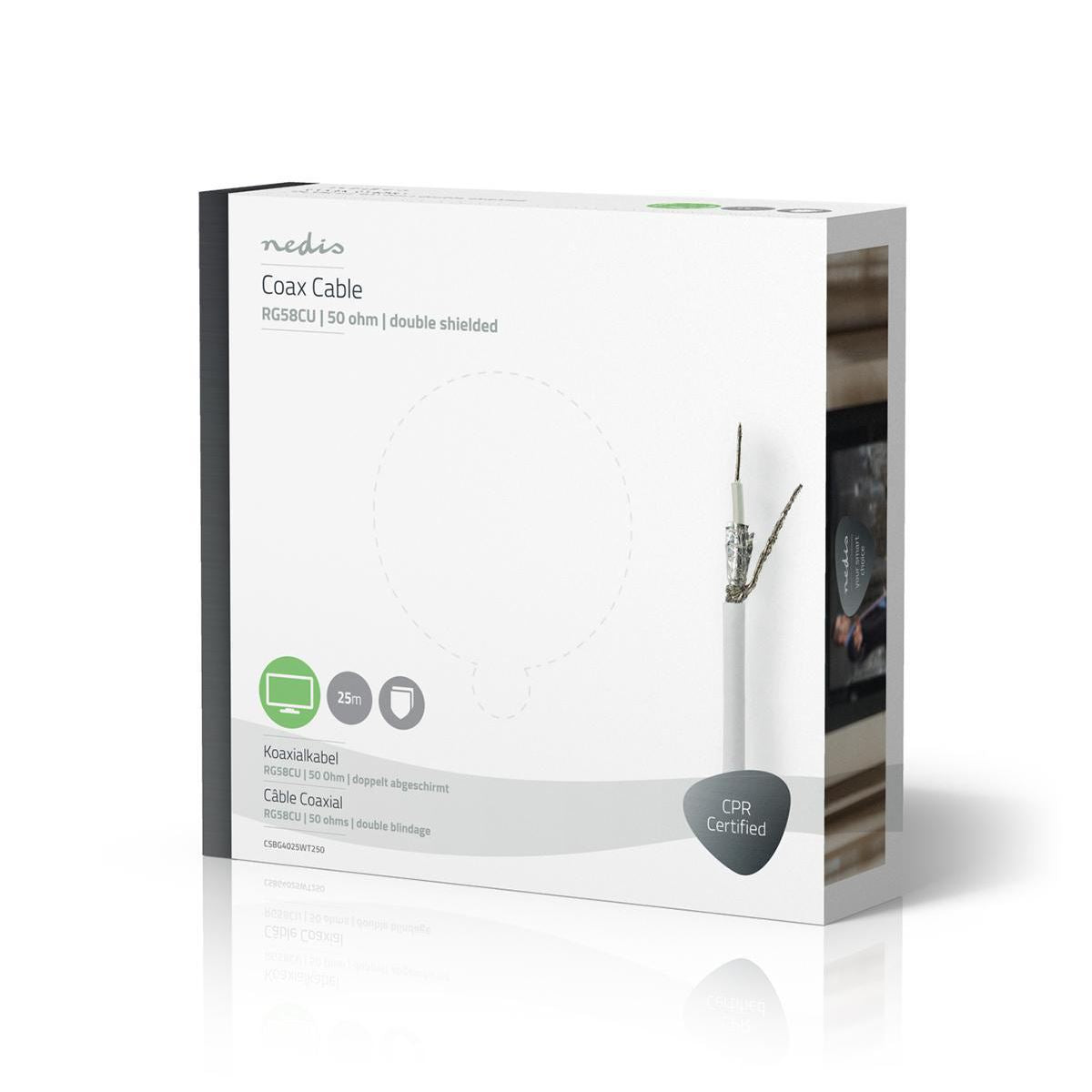 Nedis Coax Cable RG58CU 25.0m Gift Box White CSBG4025WT250