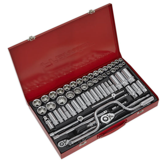 Sealey Socket Set 64pc 3/8" & 1/2"Sq Drive 6pt WallDrive - Met/Imp AK694