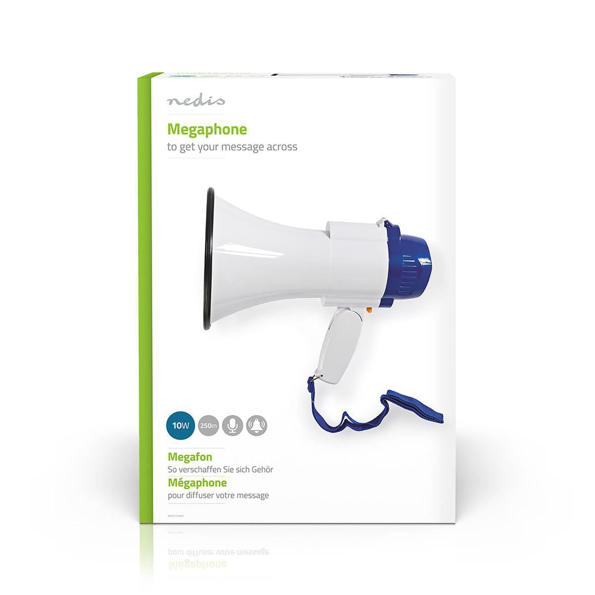 Nedis Megaphone 10W 250m Range Built-in Microphone White/Blue MEPH150WT