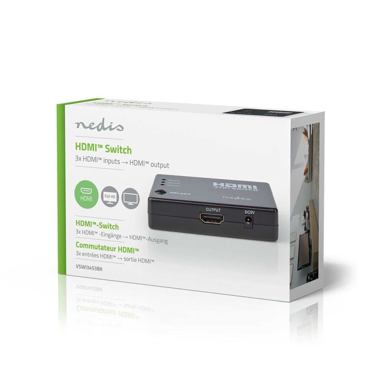Nedis HDMI Switch 3-Port 4x HDMI Output 1x HDMI Output 1080p 3.4 Gbps Black - VSWI3453BK