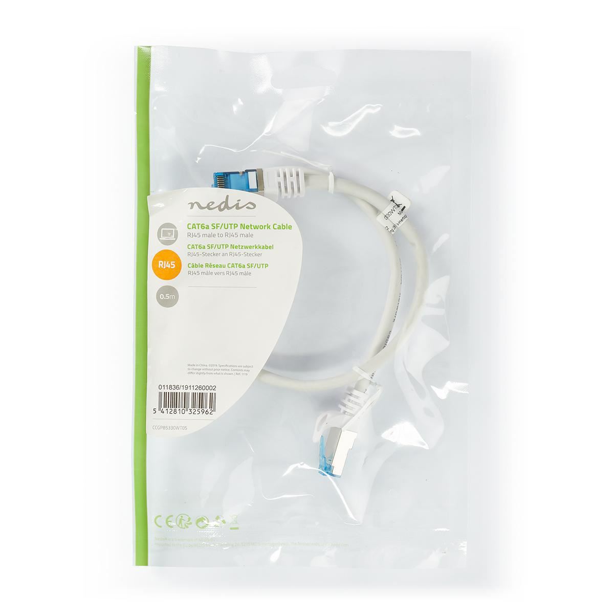 Nedis CAT6a SF/UTP Network Cable RJ45 Male to RJ45 Male 0.5m White