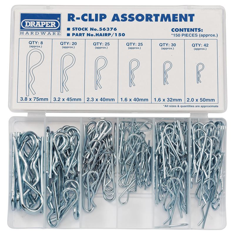 Draper R-Clip Assortment (150 Piece) HAIRP/150 - 56376