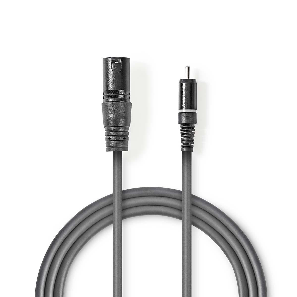 Nedis XLR Audio Cable XLR 3-pin Male to RCA Male 1.5m Grey COTH15205GY15