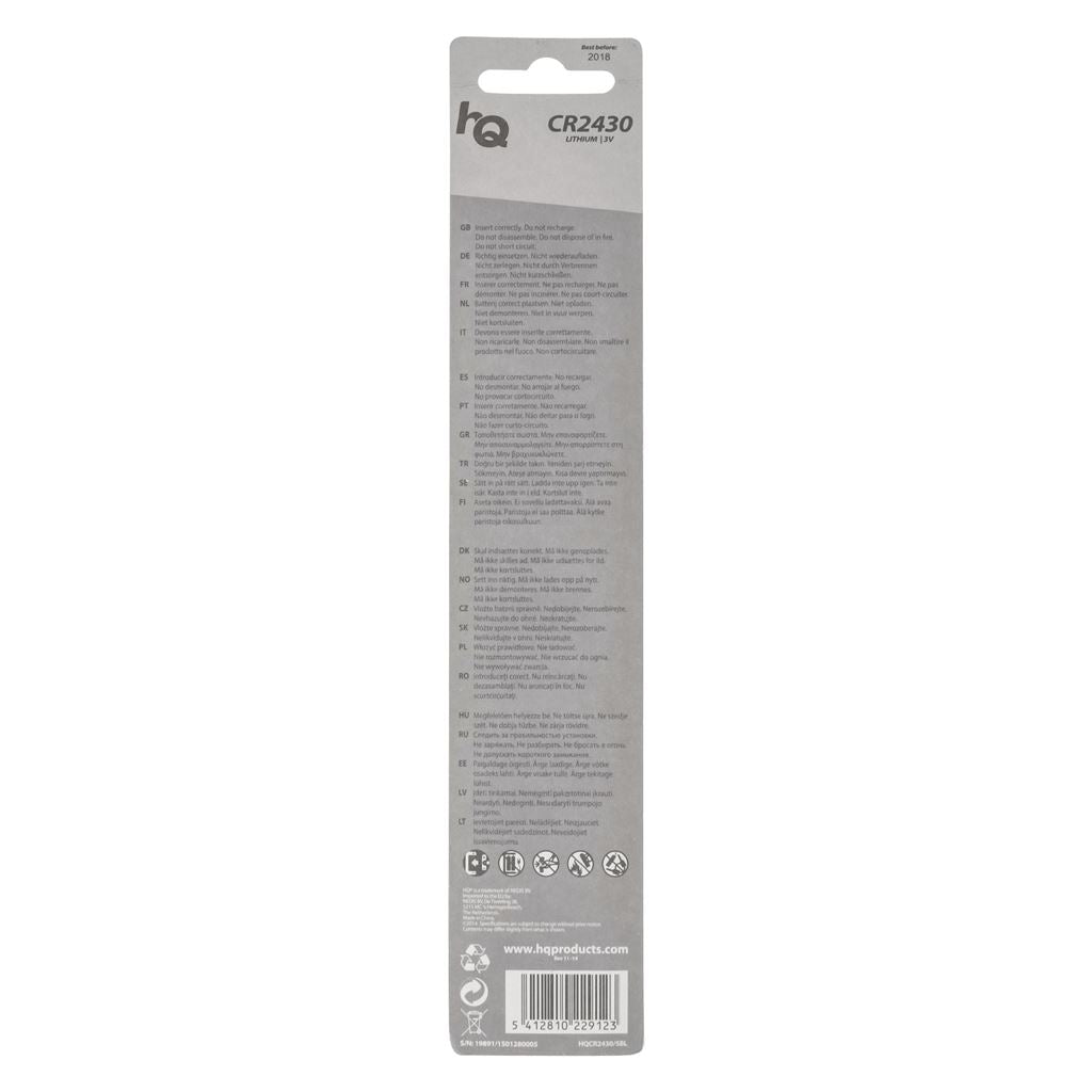 HQ Lithium button cell CR2430 battery 3 V, 5-blister - BALCR24305BL