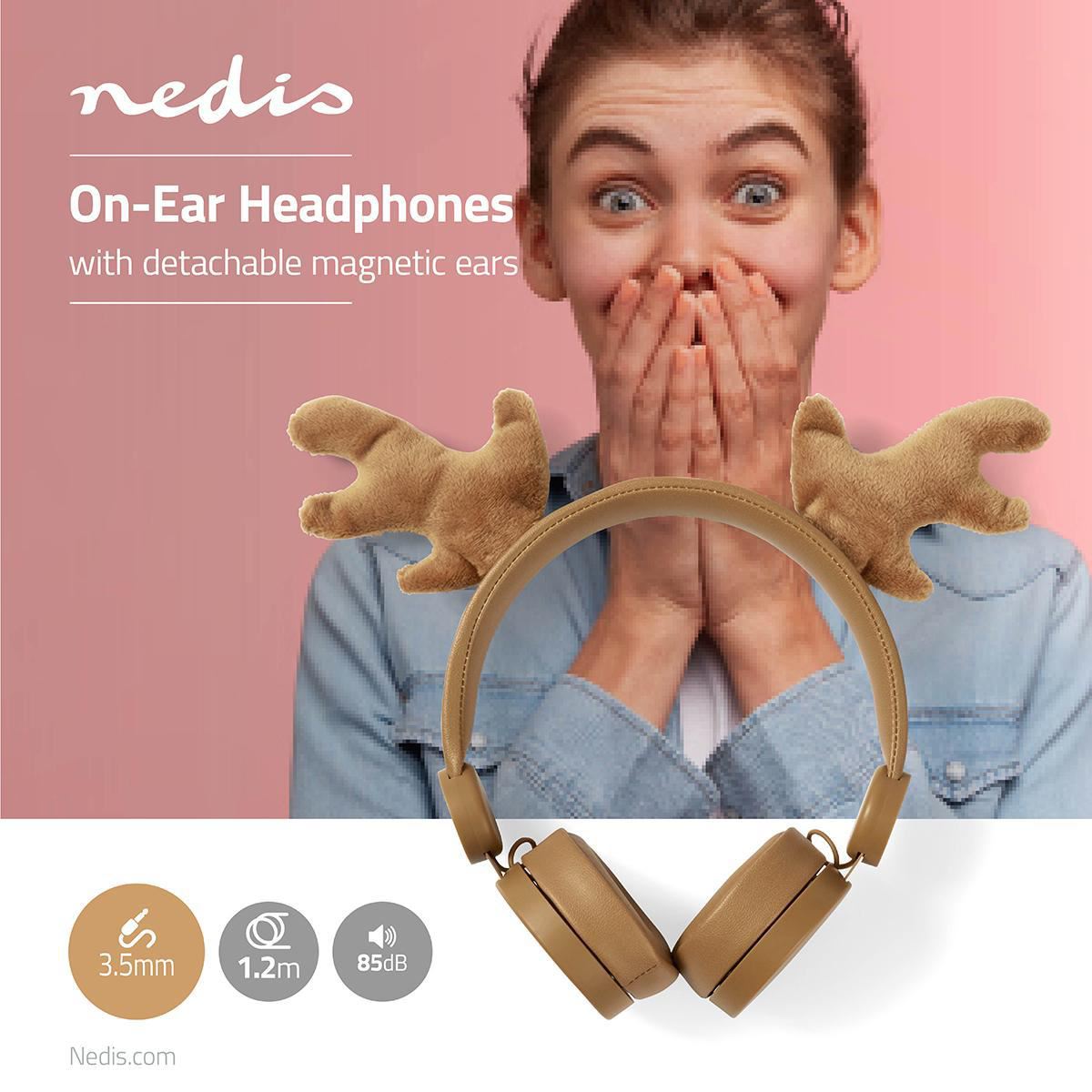 Nedis Wired Headphones 1.2m On-Ear Detachable Magnetic Ears Rudy Reindeer Brown - HPWD4000BN