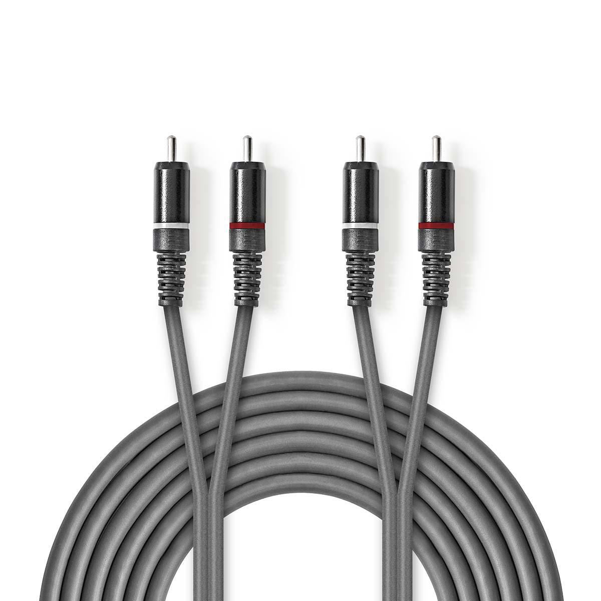 Nedis Stereo Audio Cable 2x RCA Male to 2x RCA Male 5m Grey COTH24200GY50