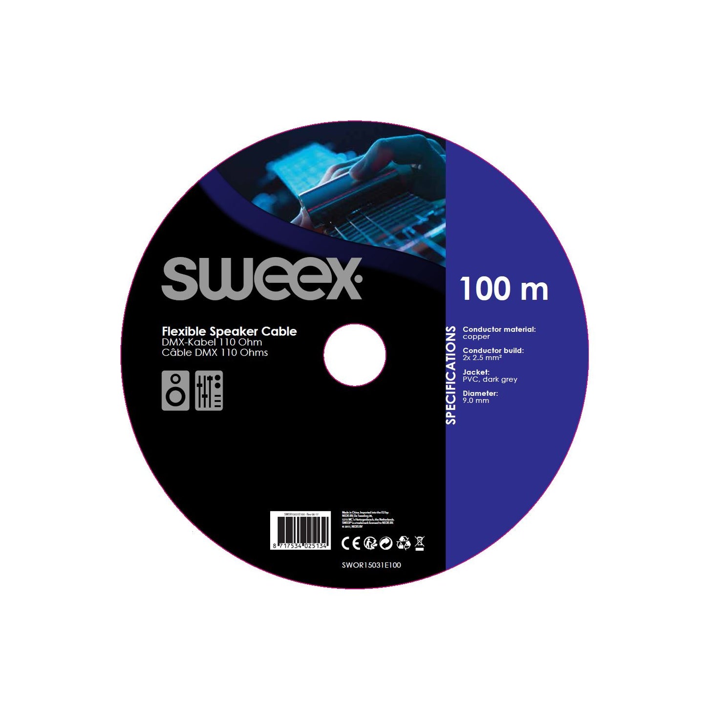 Sweex Speaker Cable on Reel 2x 2.50 mm² 100m Dark Grey SWOR15031E100 - COTR15031GY100