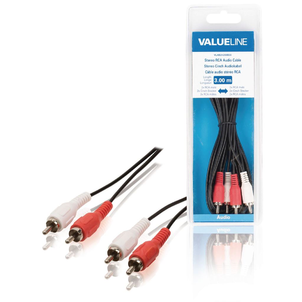 Glaxio Stereo RCA audio cable 2x RCA male to 2x RCA male 3m black - CAGB24200BK30