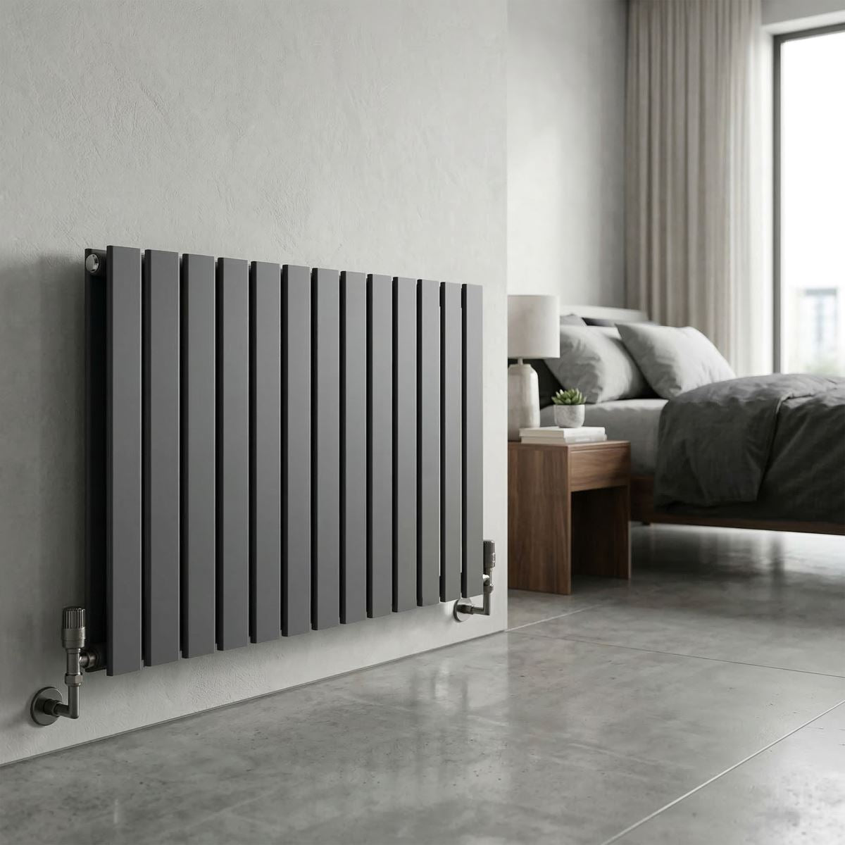 Baridi Horizontal Radiator Contemporary Double Flat Panel Design 600 x 910mm � Anthracite DH341