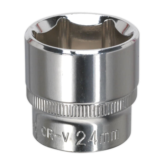 Sealey WallDrive Socket 24mm 3/8"Sq Drive Fully Polished SP3824