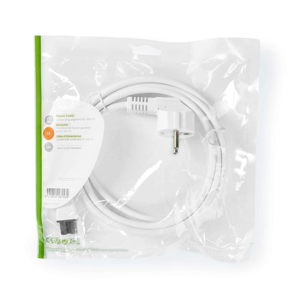 Nedis Power Cable Schuko Male Angled to IEC-320-C5 2m White