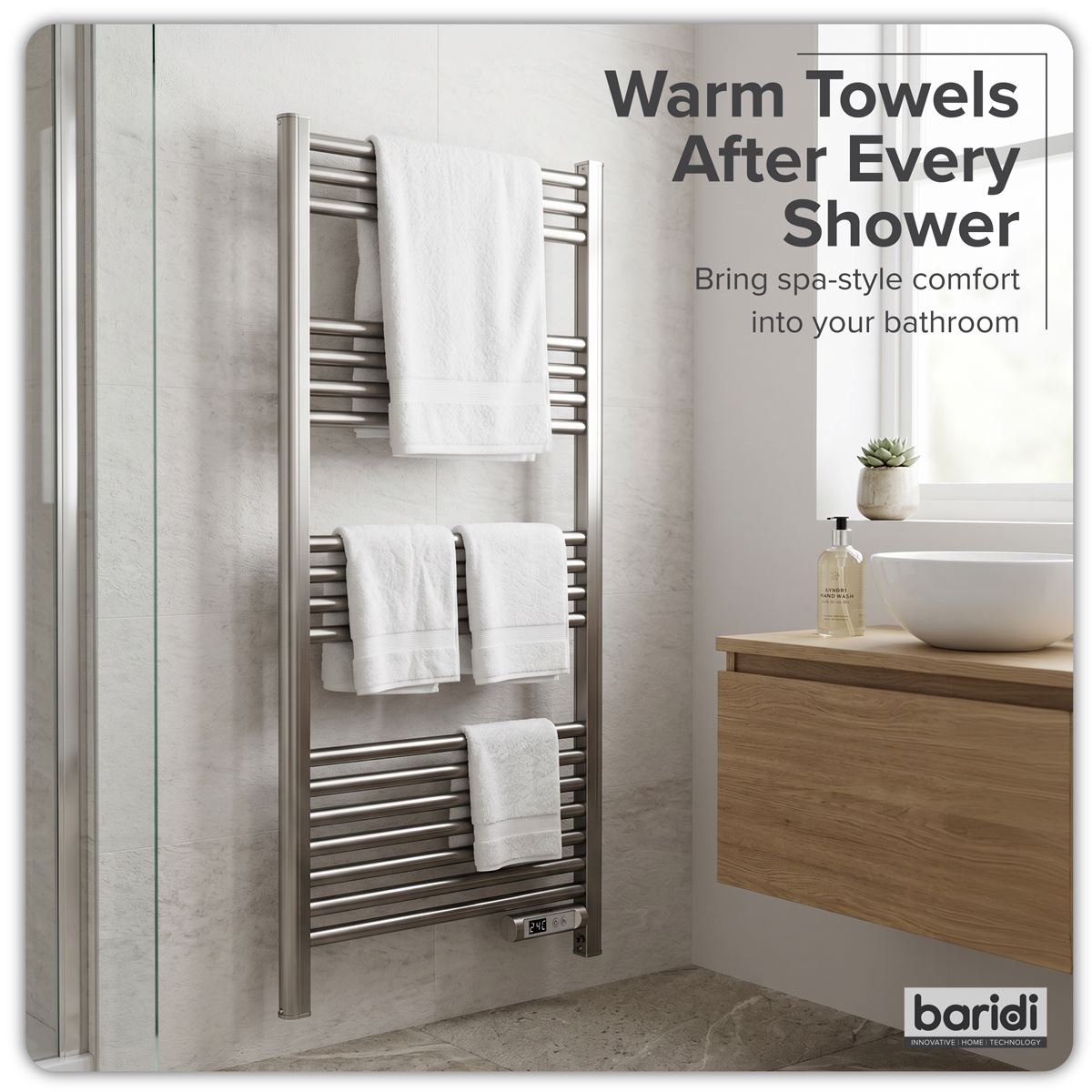 Baridi Electric Heated Towel Rail 1085 x 535mm with LED Display � Silver DH372