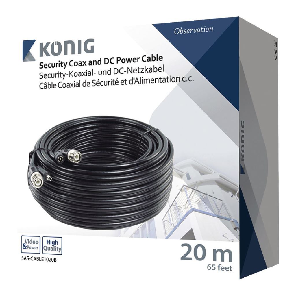 Konig Security coax cable RG59 and DC power 20m - CCTVCA10BK200