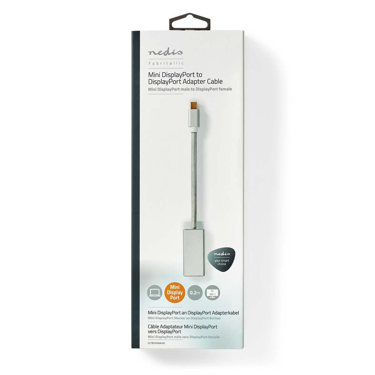 Silver Nedis 1.2 Mini DisplayPort Male to HDMI Female 21.6 Gbps 0.2m 20cm 4K - CCTB37450AL02
