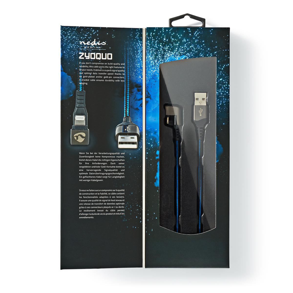 Nedis Gaming USB-A 2.0 to Apple Lightning 8-Pin 480Mbps 12W Blue & Black 1m - GCTB39300AL10