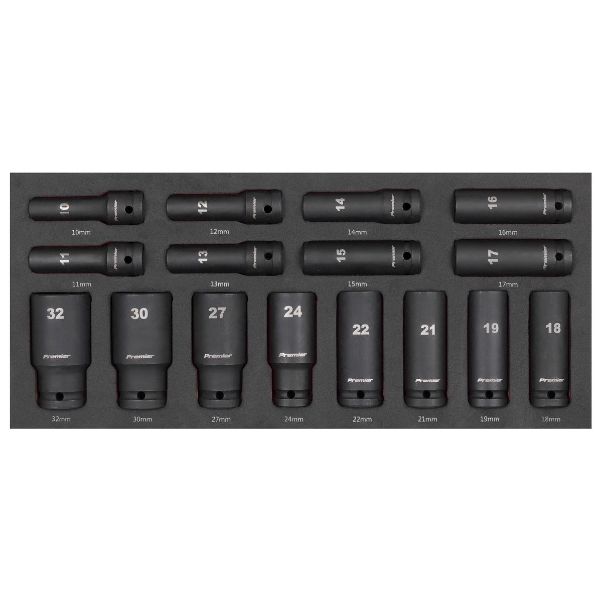 Sealey Premier Deep Impact Socket Set with Tool Tray 1/2"Sq Drive 16pc TBT47